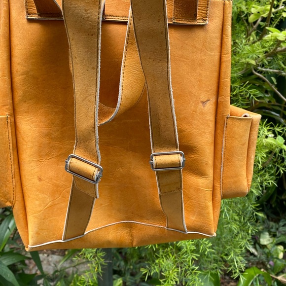 Leather backpack Natural vintage Pocket drawstring pockets school college purse main image 5